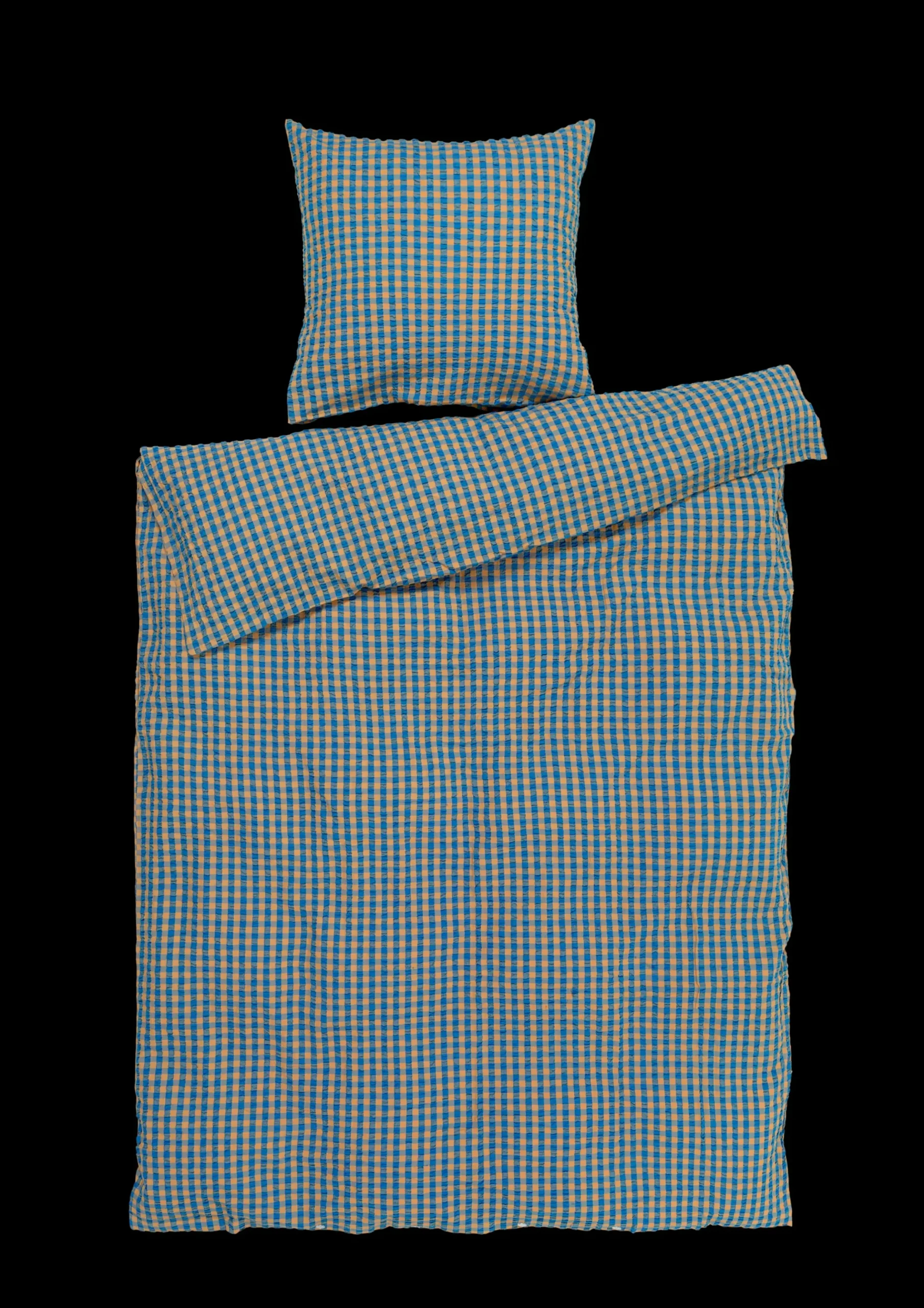 JUNA Bæk&Bølge Sengetøj 150x210 cm blå/okker SE | Køb her